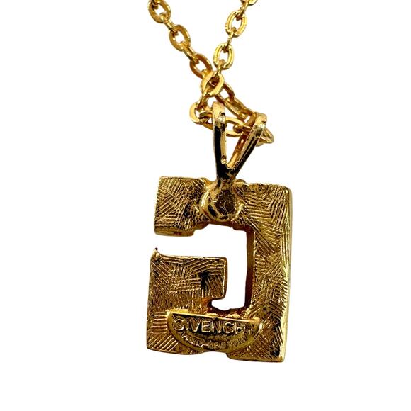 Vintage Givenchy "G" Necklace Gold Plated with 2 Rhinestones - - Picture 3 of 15